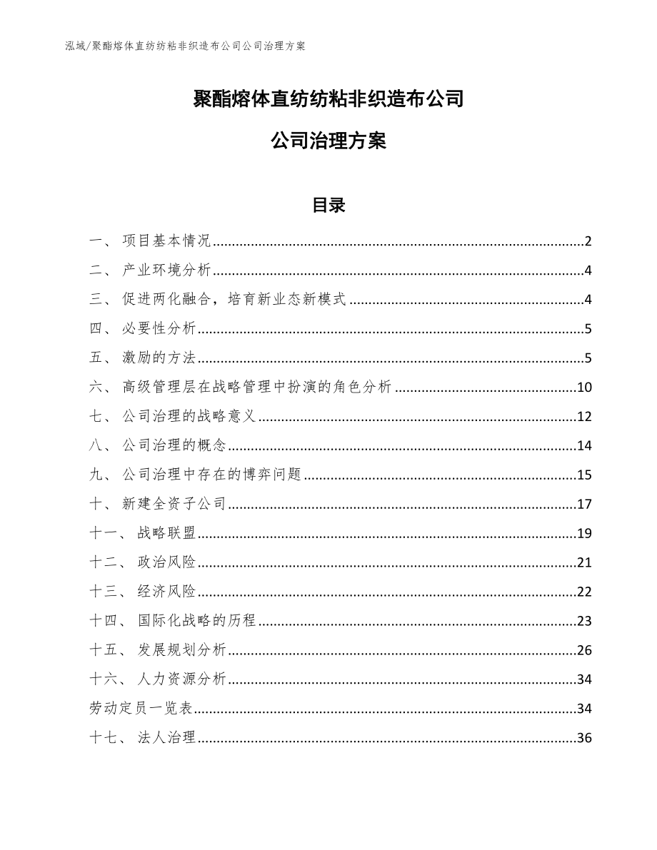 聚酯熔体直纺纺粘非织造布公司公司治理方案_第1页