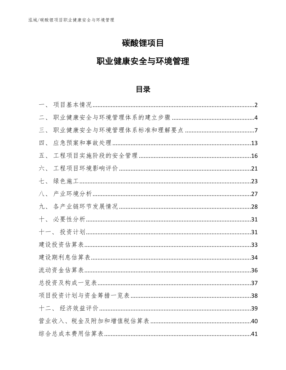 碳酸锂项目职业健康安全与环境管理_参考_第1页