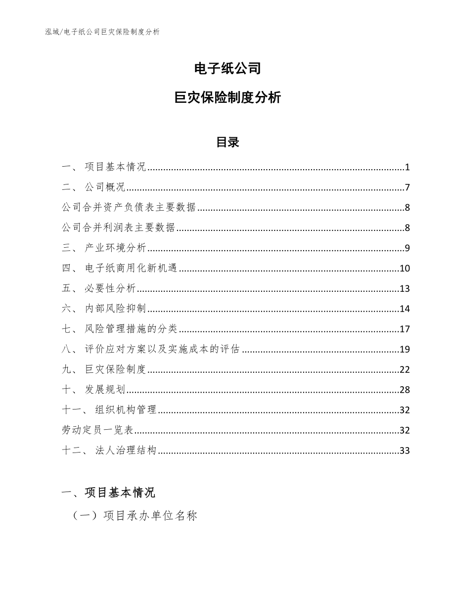 电子纸公司巨灾保险制度分析_范文_第1页