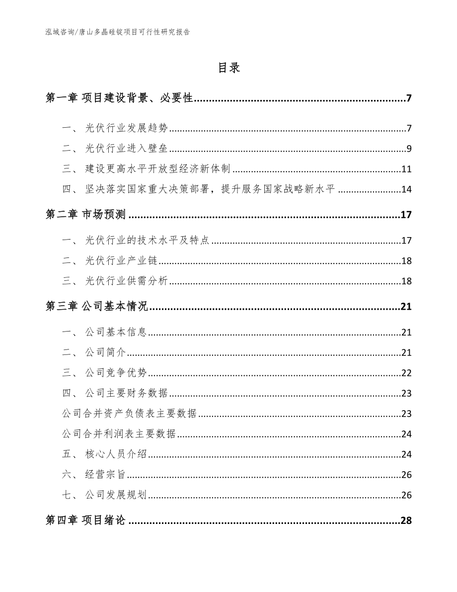 唐山多晶硅锭项目可行性研究报告（模板）_第1页