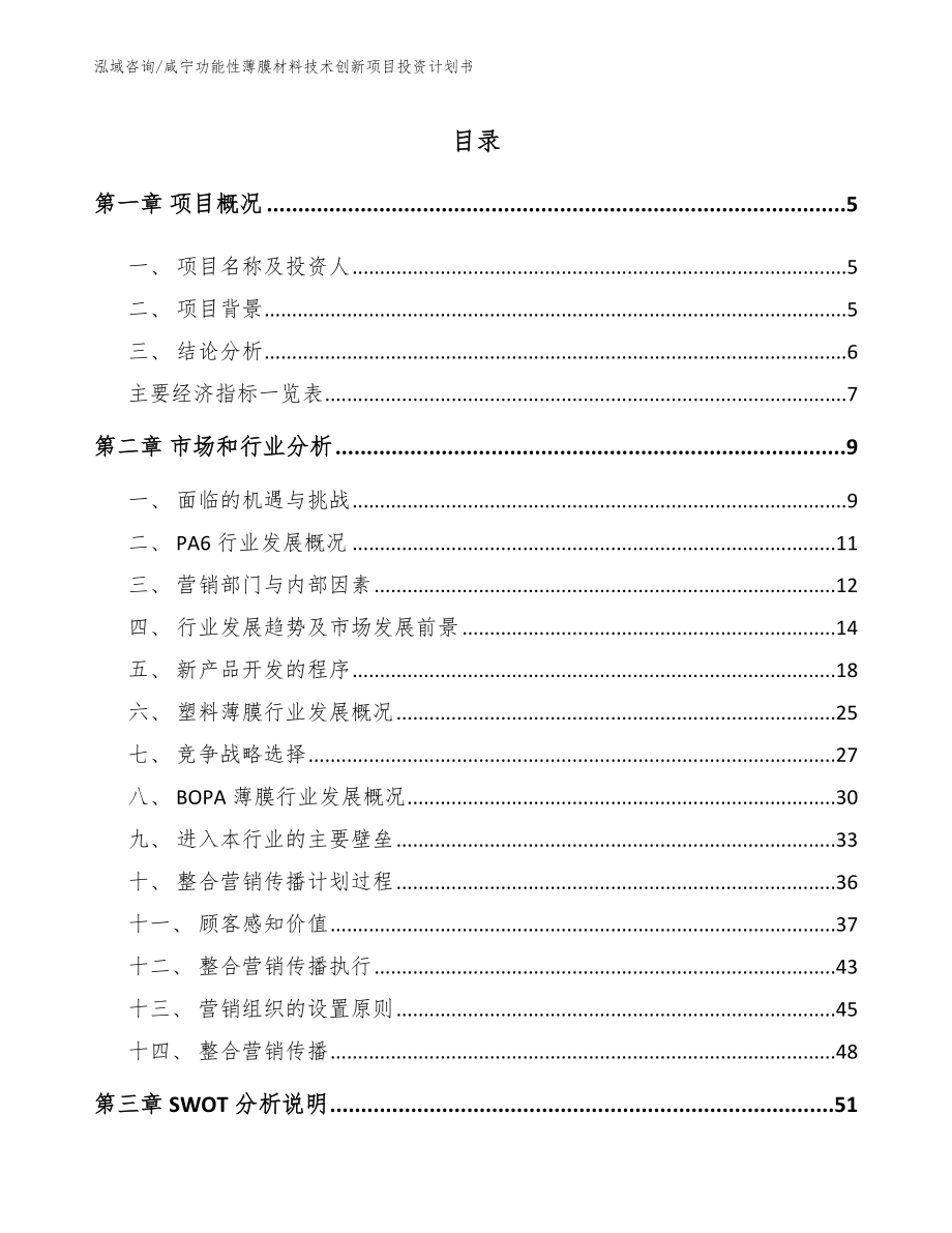 咸宁功能性薄膜材料技术创新项目投资计划书（范文参考）_第1页