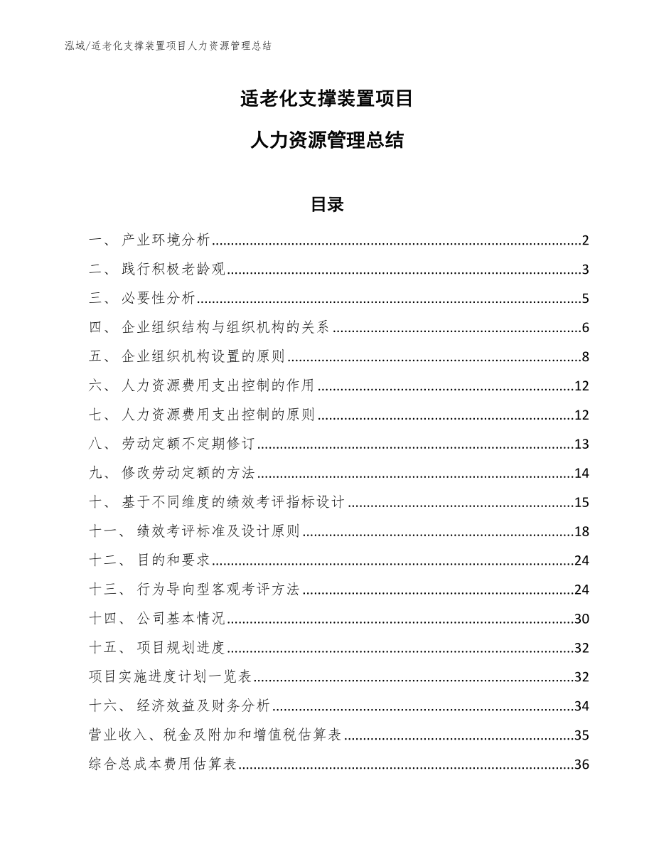 适老化支撑装置项目人力资源管理总结【范文】_第1页