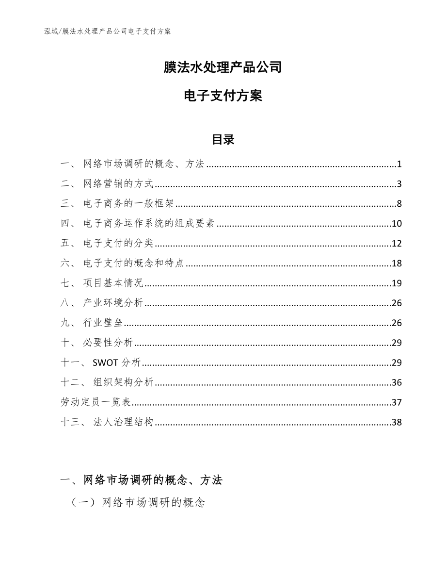 膜法水处理产品公司电子支付方案【参考】_第1页