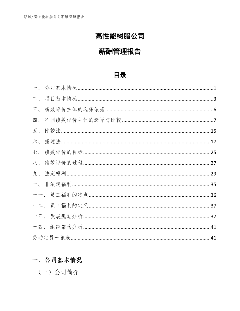 高性能树脂公司薪酬管理报告_参考_第1页