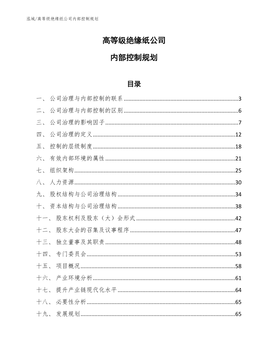 高等级绝缘纸公司内部控制规划_第1页