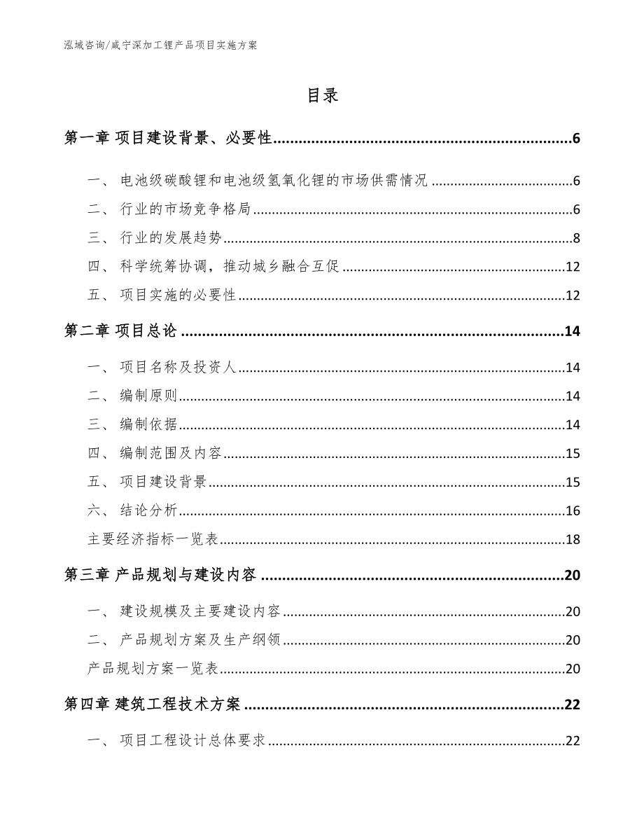 咸宁深加工锂产品项目实施方案模板参考_第1页