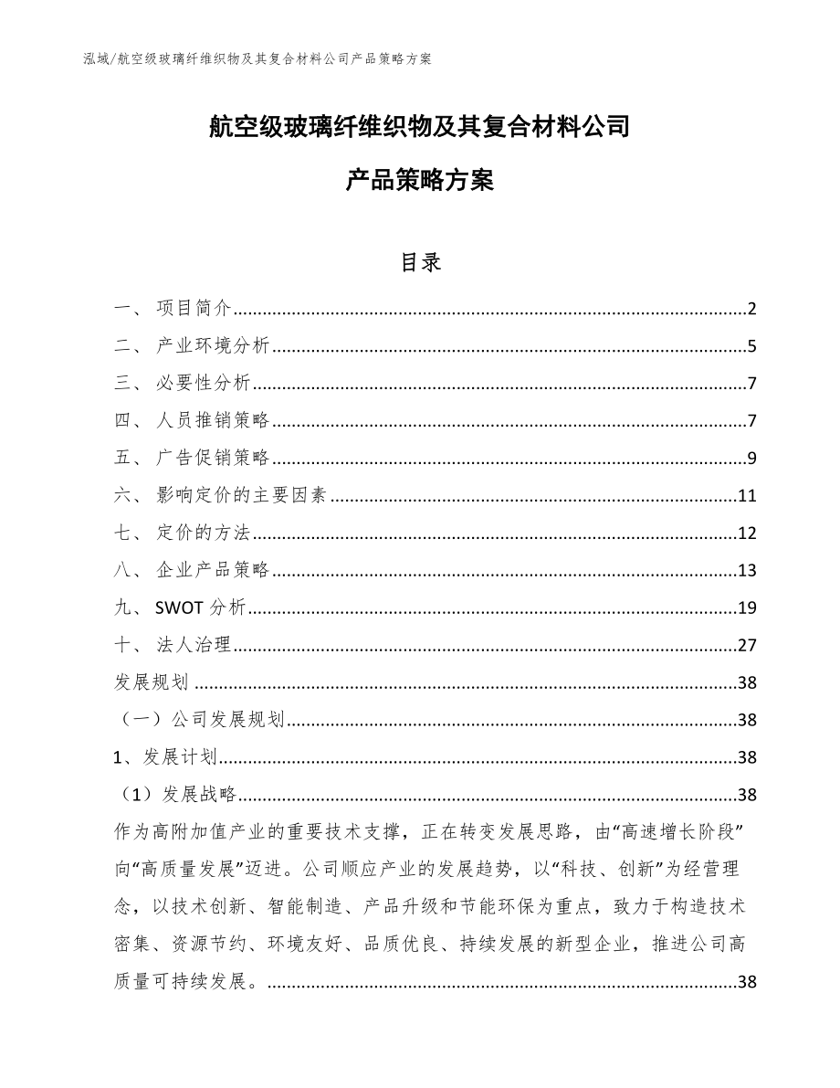 航空级玻璃纤维织物及其复合材料公司产品策略方案_参考_第1页