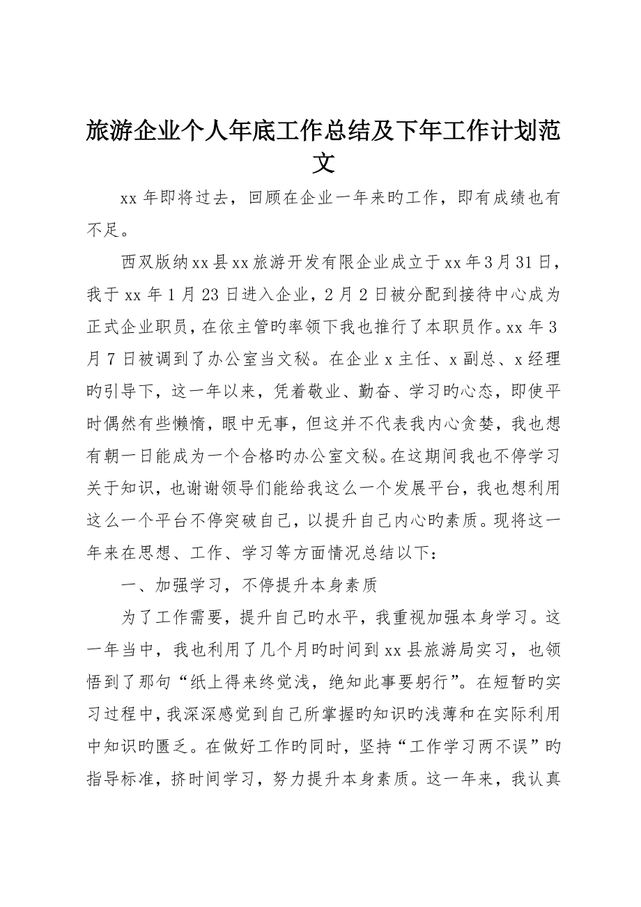 旅游公司个人年底工作总结及下年工作计划范文_第1页