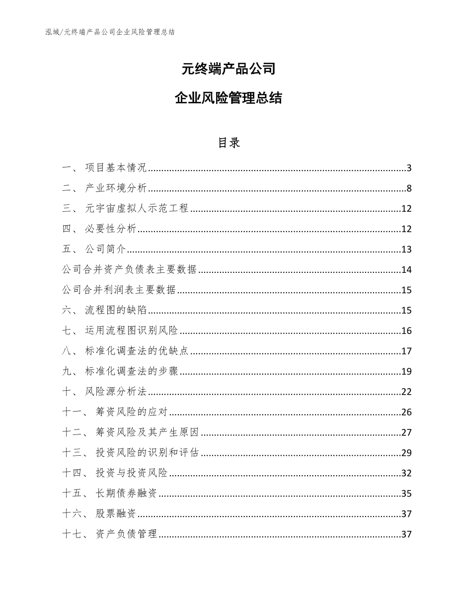 元终端产品公司企业风险管理总结_第1页