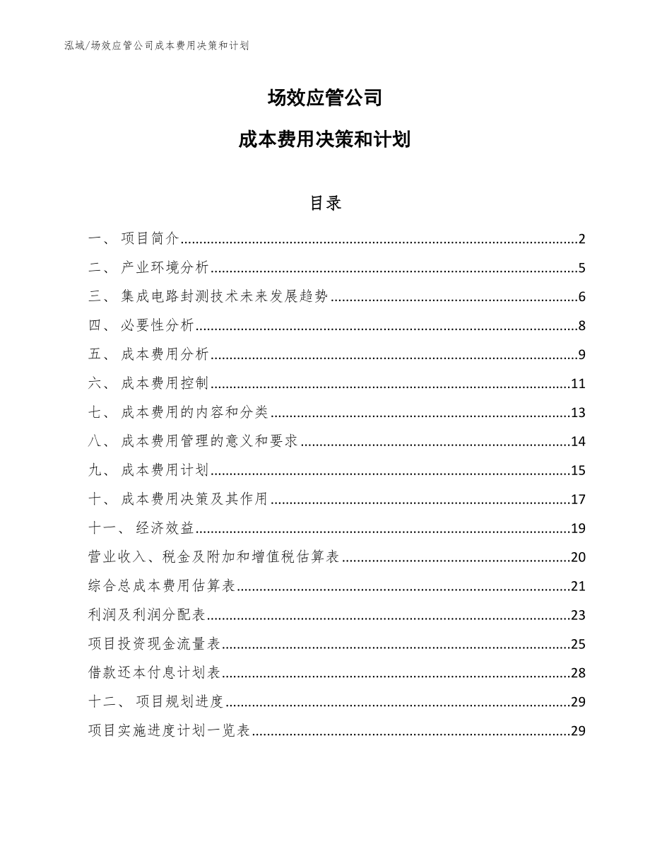 场效应管公司成本费用决策和计划_第1页