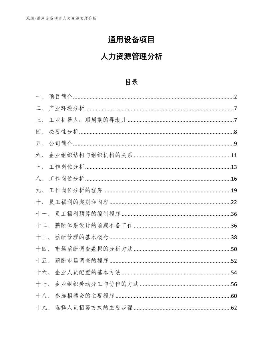 通用设备项目人力资源管理分析_范文_第1页