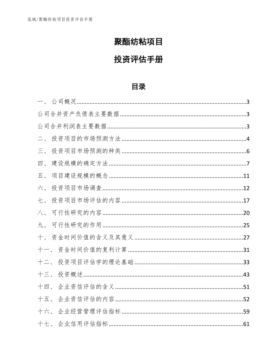聚酯纺粘项目投资评估手册【范文】_第1页