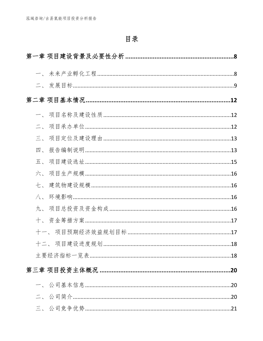 古县氢能项目投资分析报告模板范本_第1页