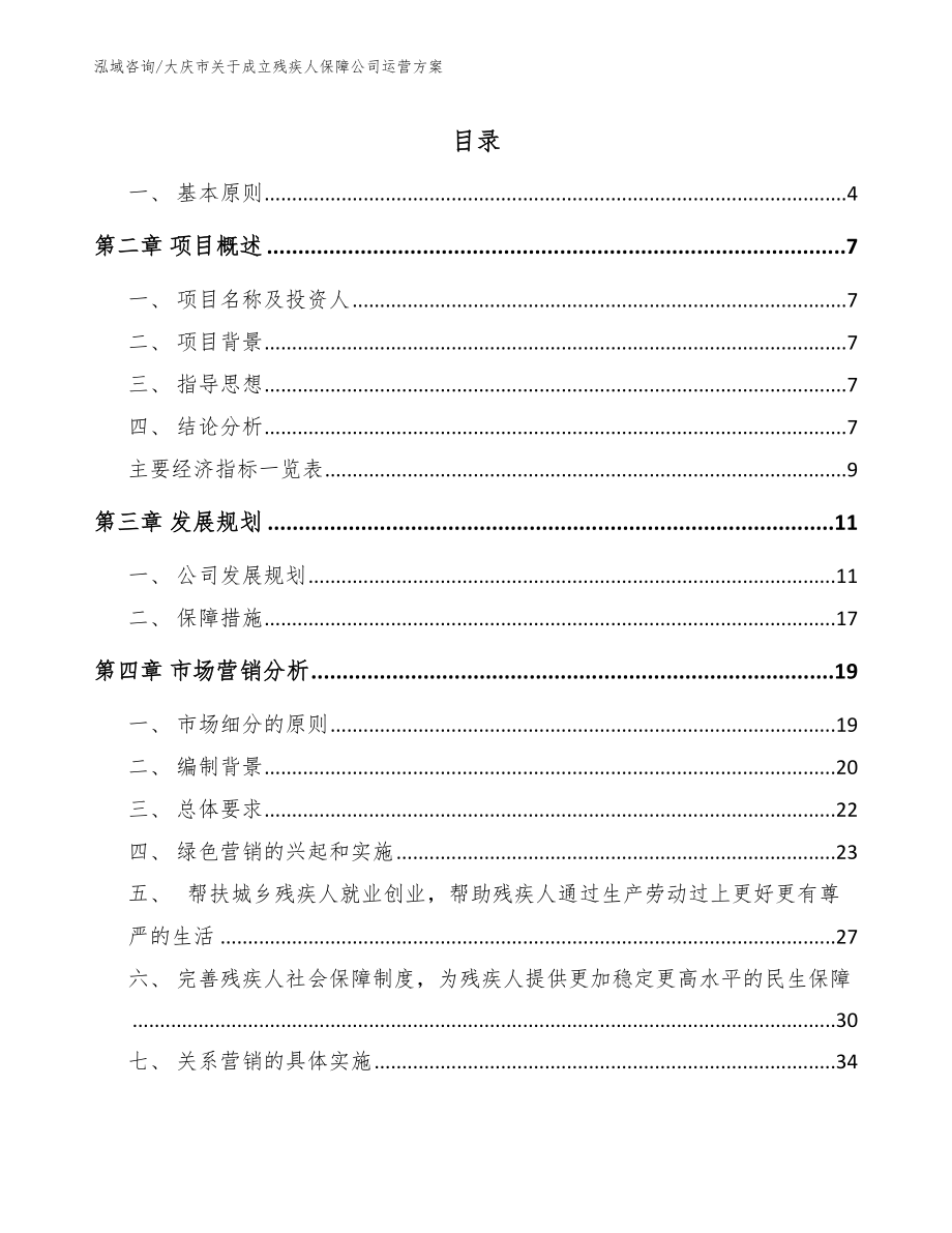 大庆市关于成立残疾人保障公司运营方案【范文模板】_第1页