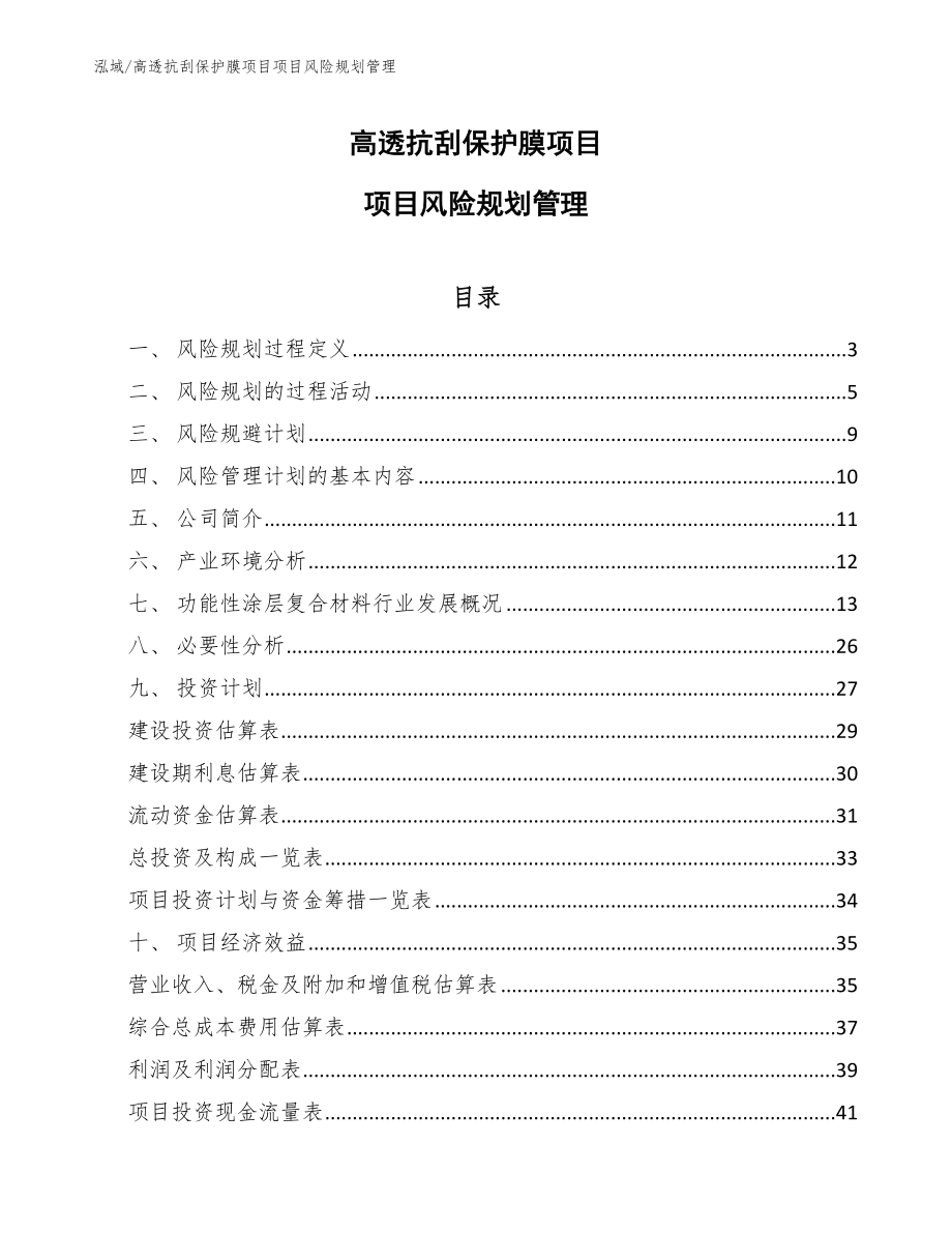 高透抗刮保护膜项目项目风险规划管理【范文】_第1页