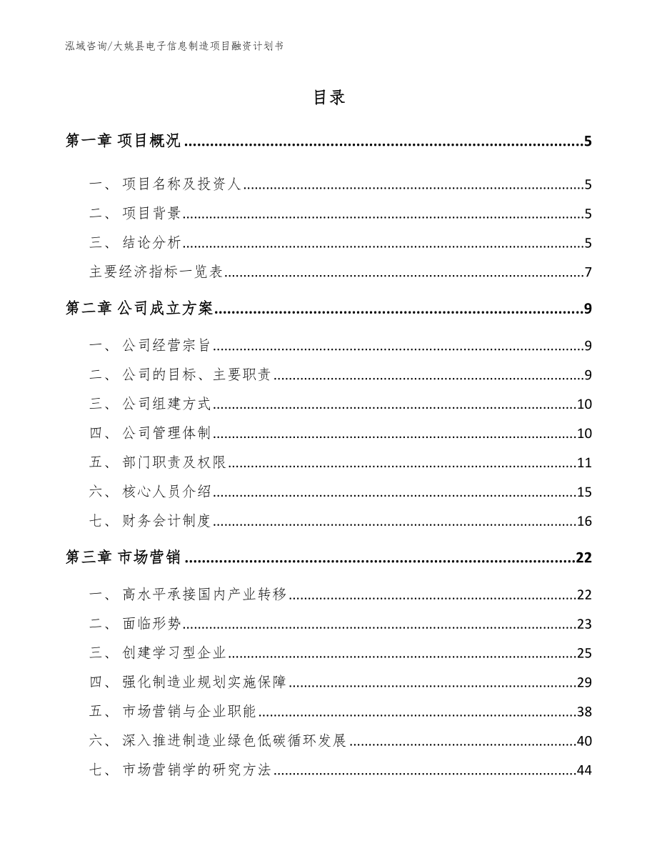 大姚县电子信息制造项目融资计划书_参考模板_第1页