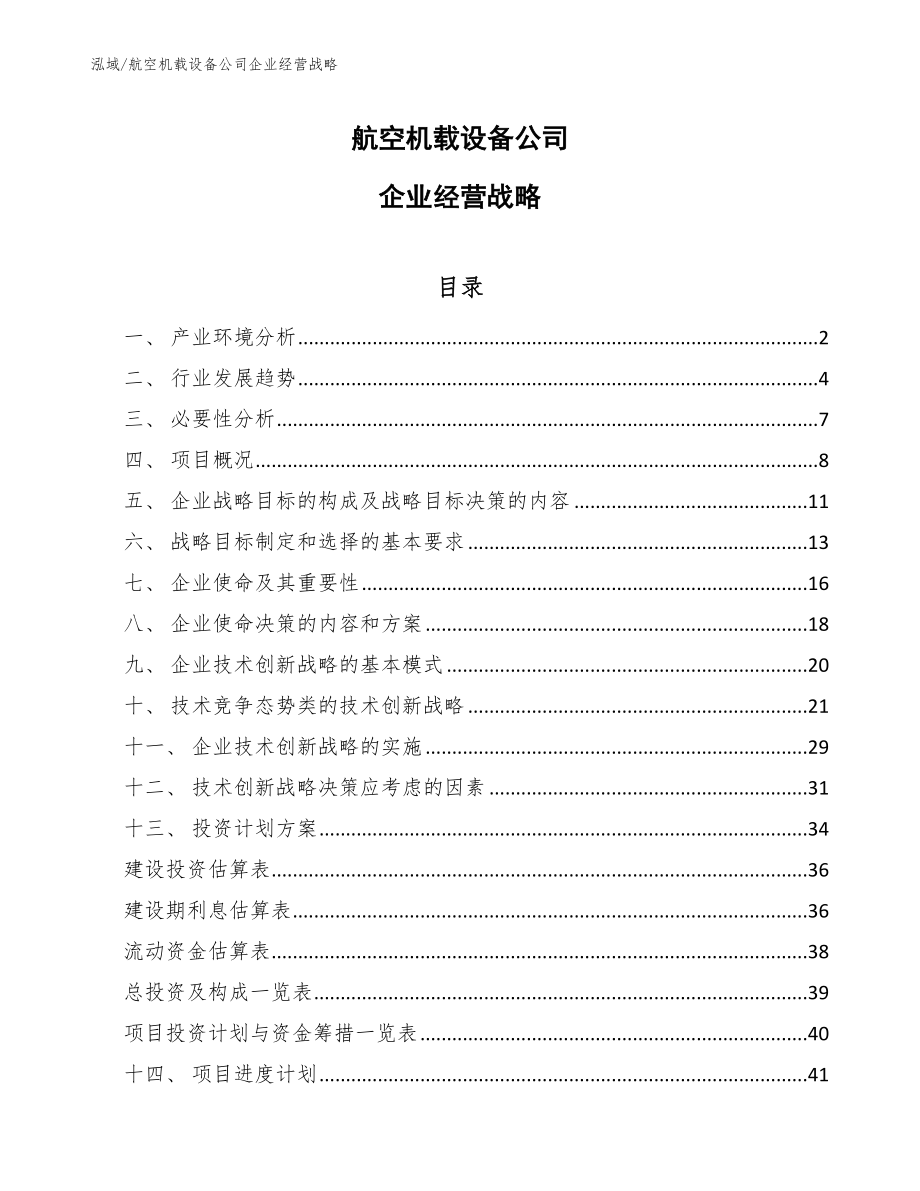 航空机载设备公司企业经营战略_参考_第1页