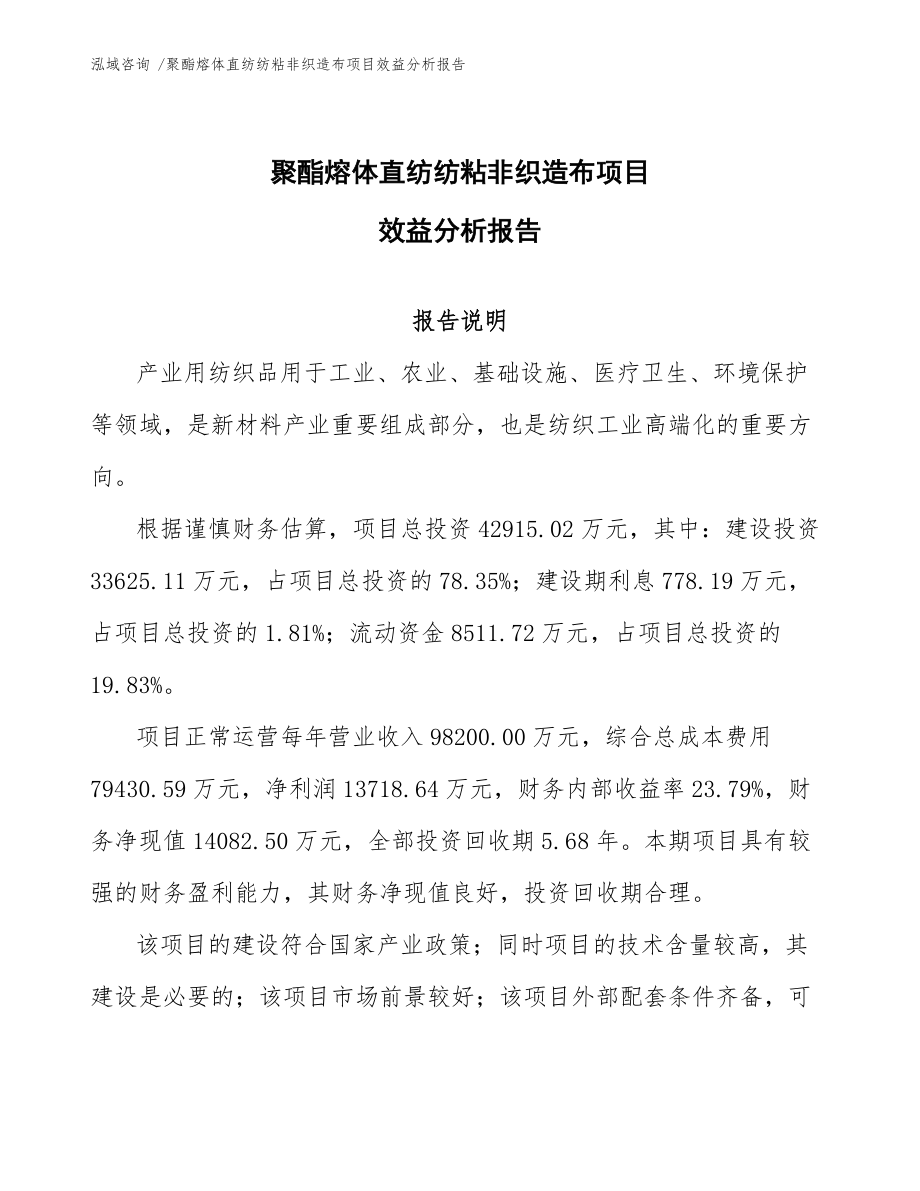 聚酯熔体直纺纺粘非织造布项目效益分析报告范文参考_第1页