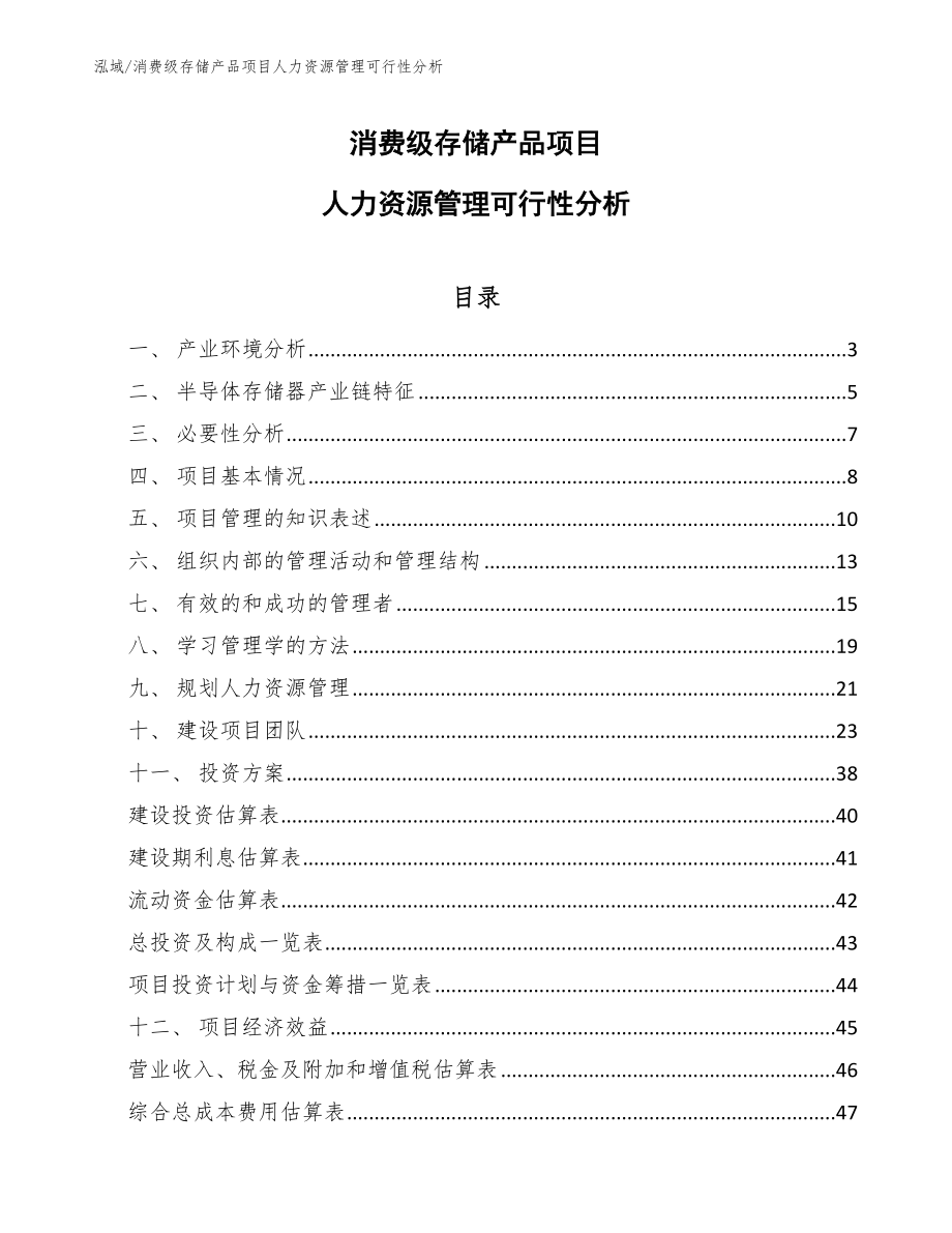 消费级存储产品项目人力资源管理可行性分析_范文_第1页