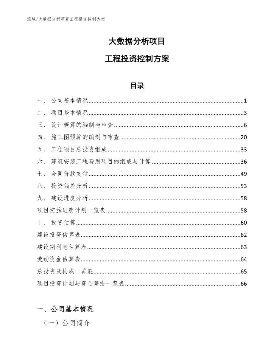 大数据分析项目工程投资控制方案_参考_第1页