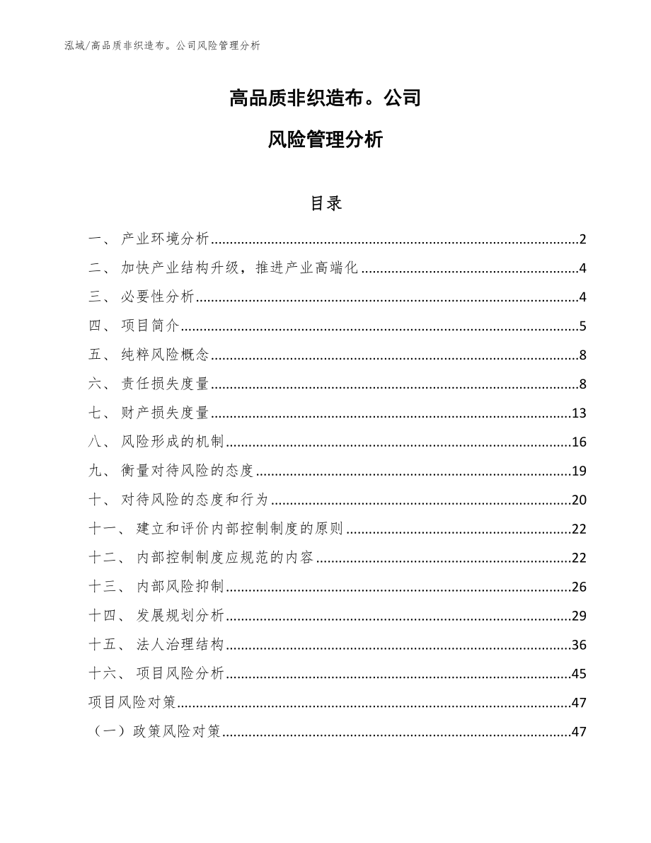 高品质非织造布公司风险管理分析_范文_第1页