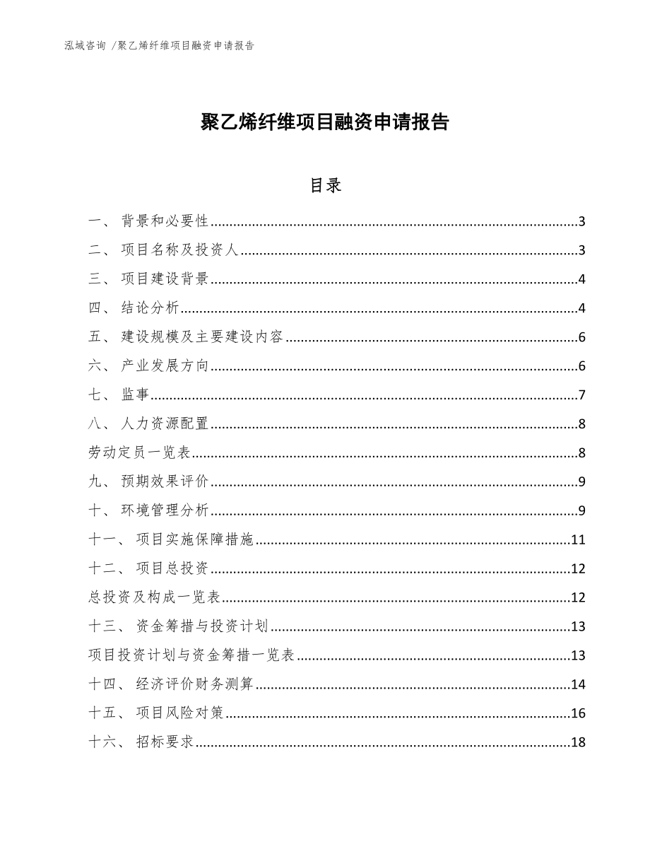 聚乙烯纤维项目融资申请报告_第1页