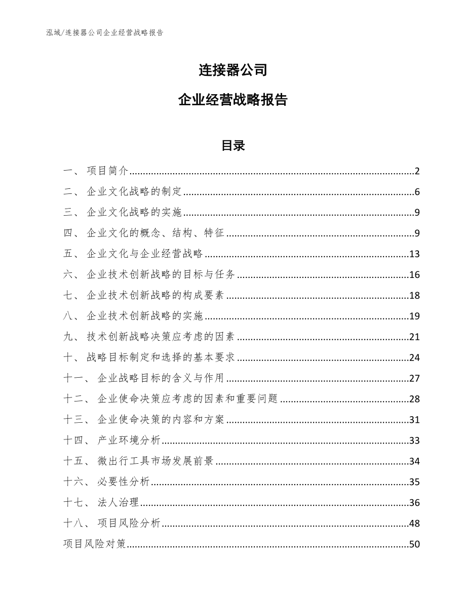 连接器公司企业经营战略报告（参考）_第1页