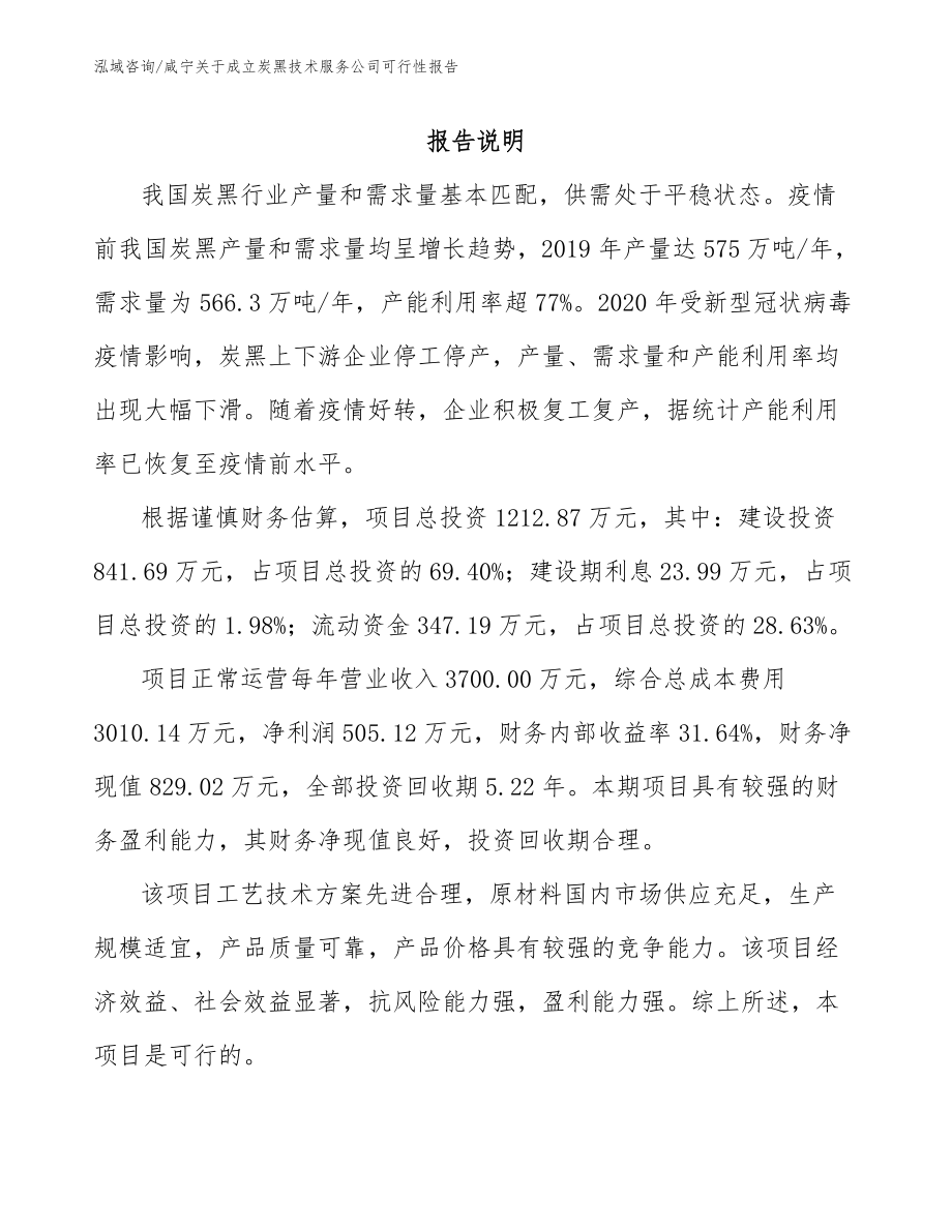 咸宁关于成立炭黑技术服务公司可行性报告_第1页