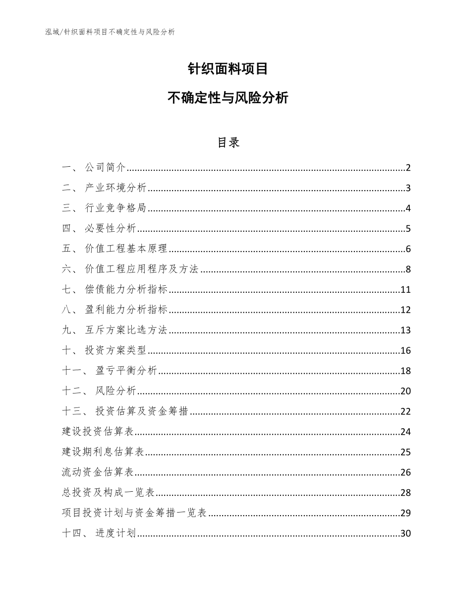 针织面料项目不确定性与风险分析（范文）_第1页