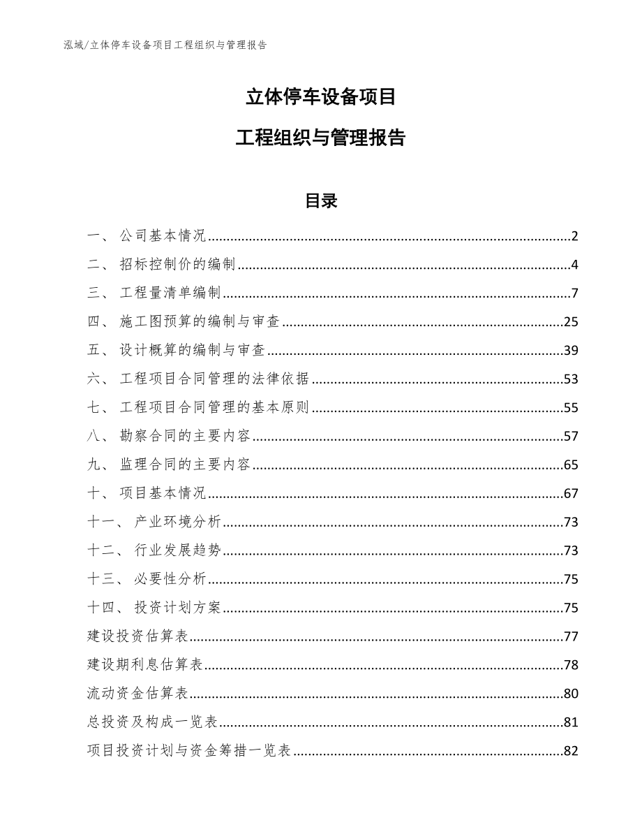 立体停车设备项目工程组织与管理报告（参考）_第1页