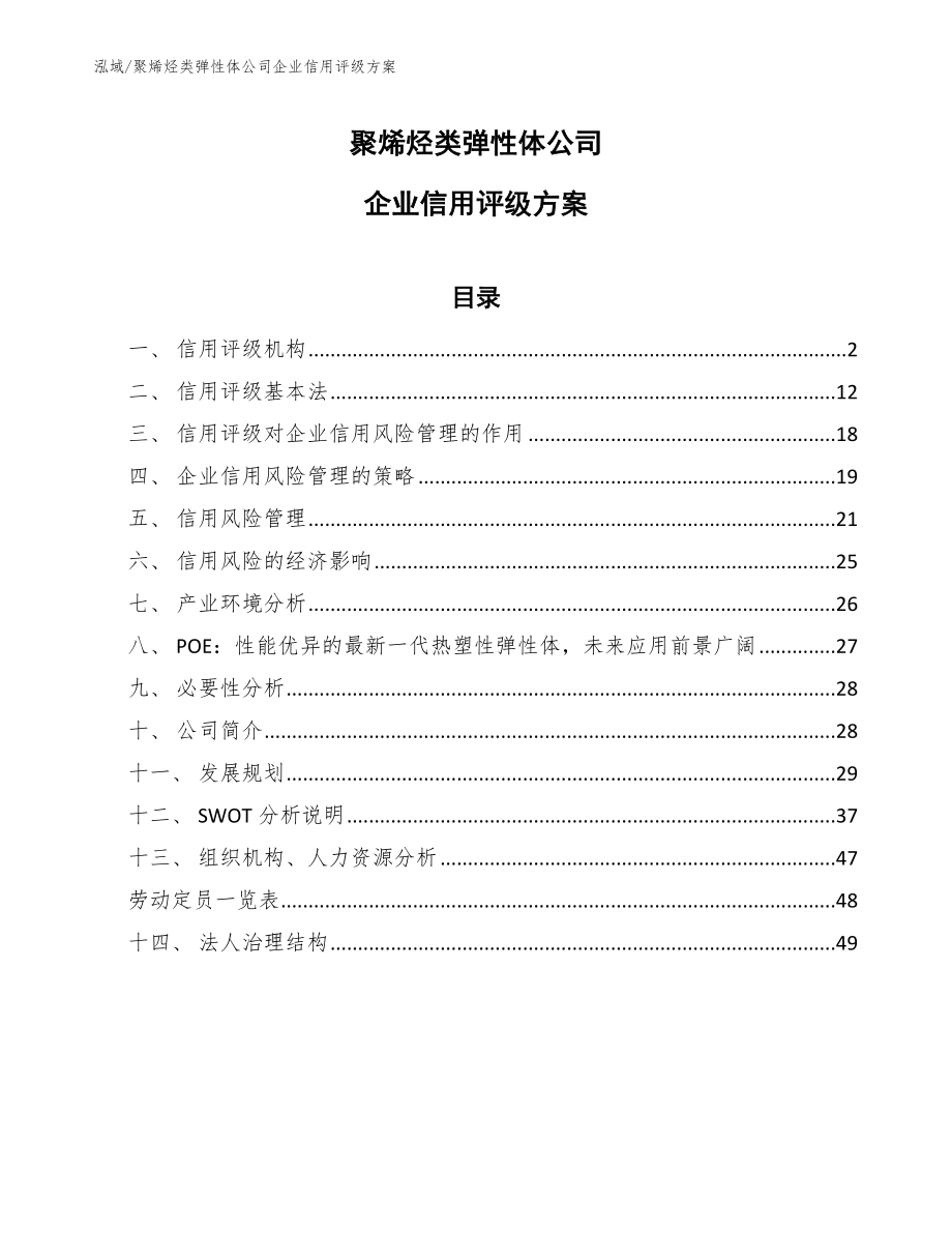 聚烯烃类弹性体公司企业信用评级方案（参考）_第1页