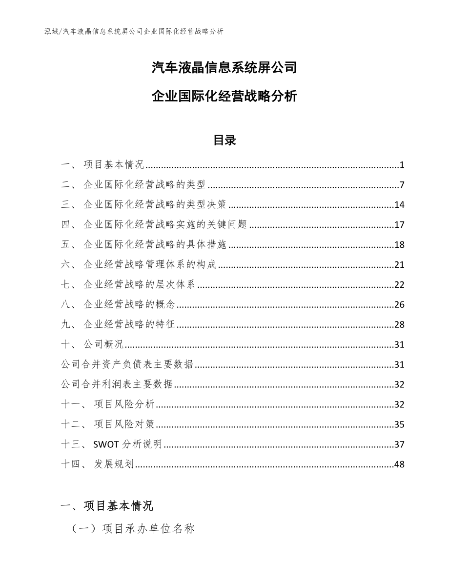 汽车液晶信息系统屏公司企业国际化经营战略分析_第1页