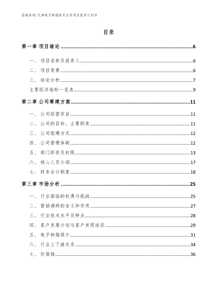 天津电子树脂技术应用项目投资计划书_第1页