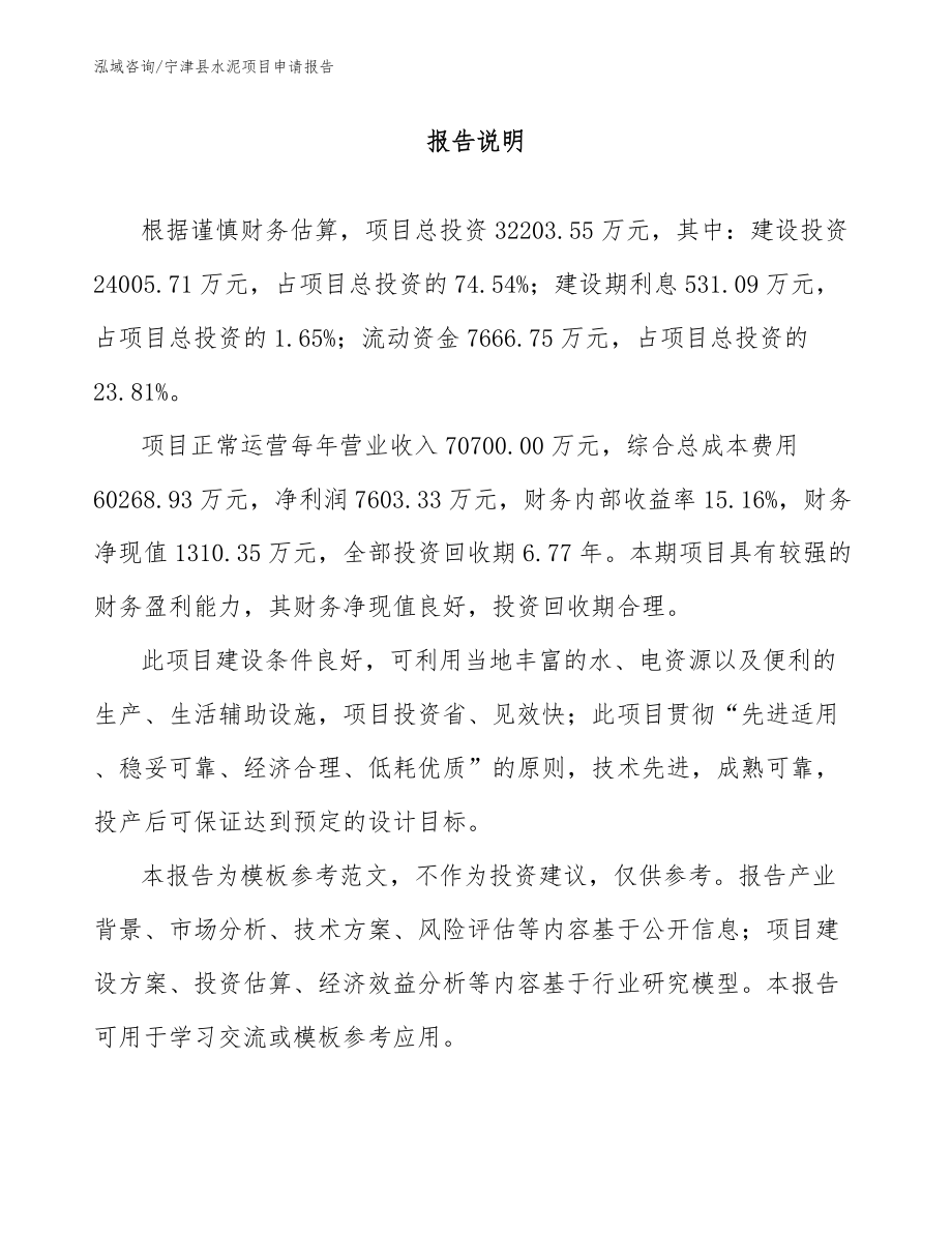 宁津县水泥项目申请报告模板参考_第1页