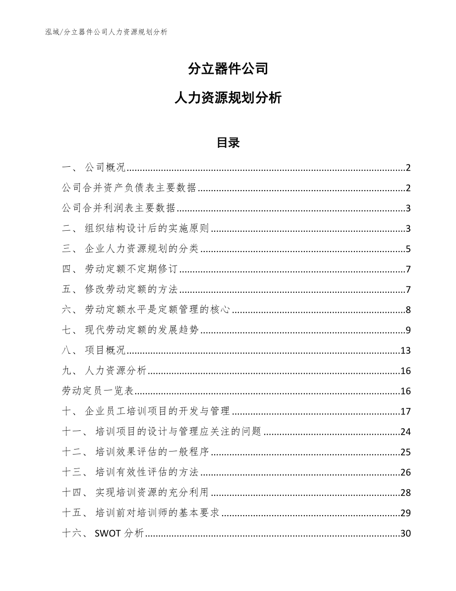 分立器件公司人力资源规划分析（范文）_第1页