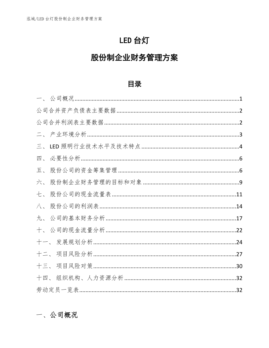 LED台灯股份制企业财务管理方案（参考）_第1页