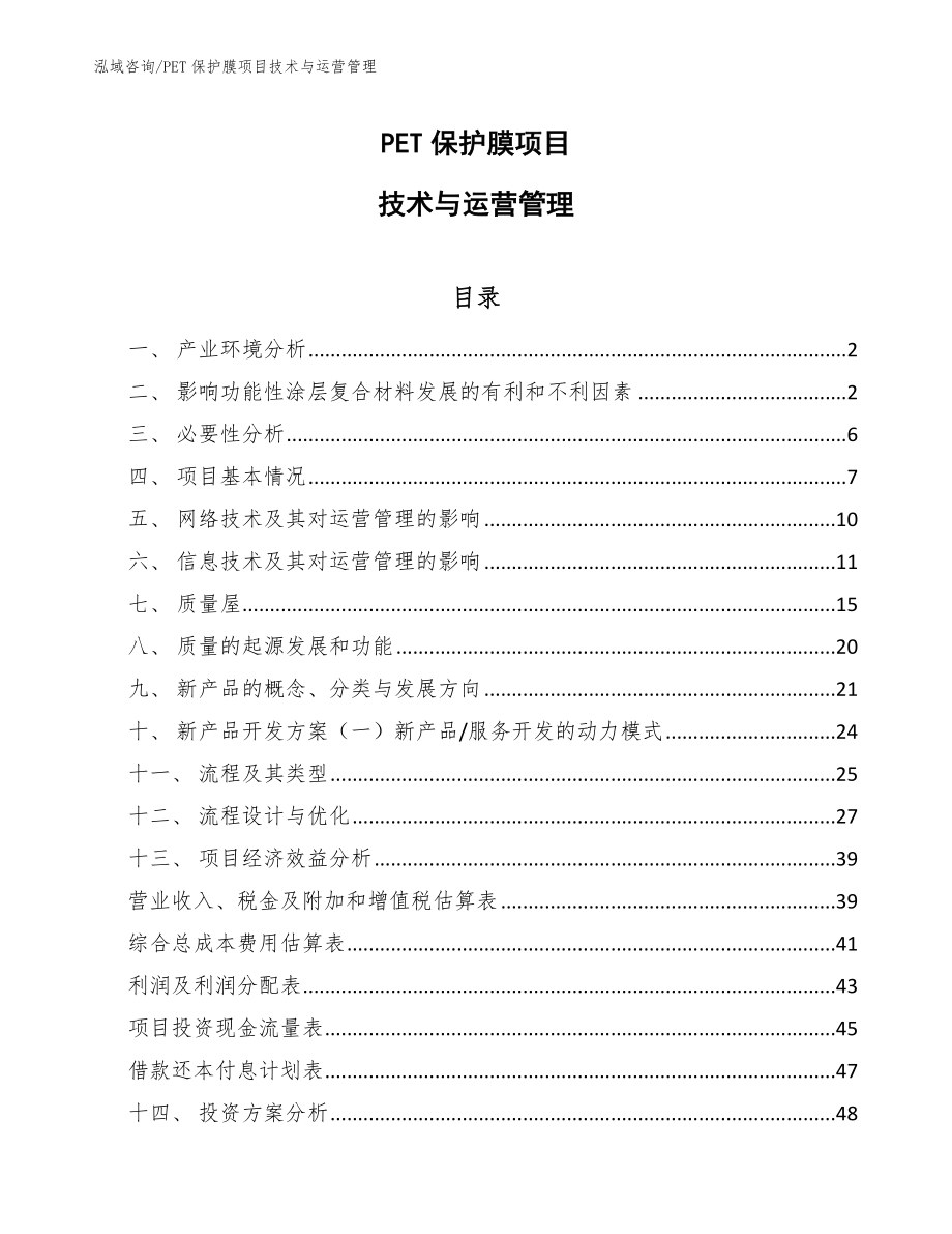 PET保护膜项目技术与运营管理_第1页