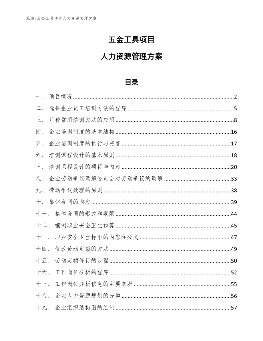 五金工具项目人力资源管理方案（范文）_第1页