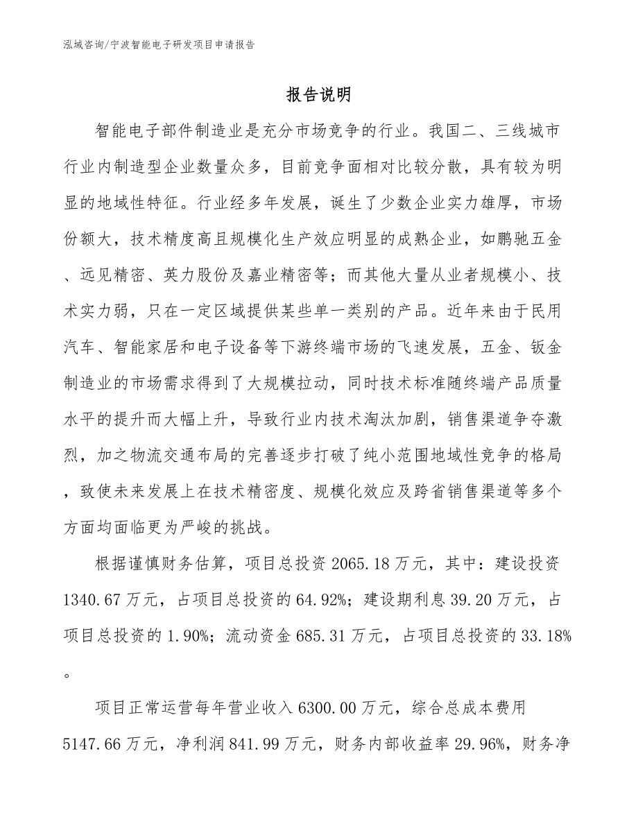 宁波智能电子研发项目申请报告模板_第1页