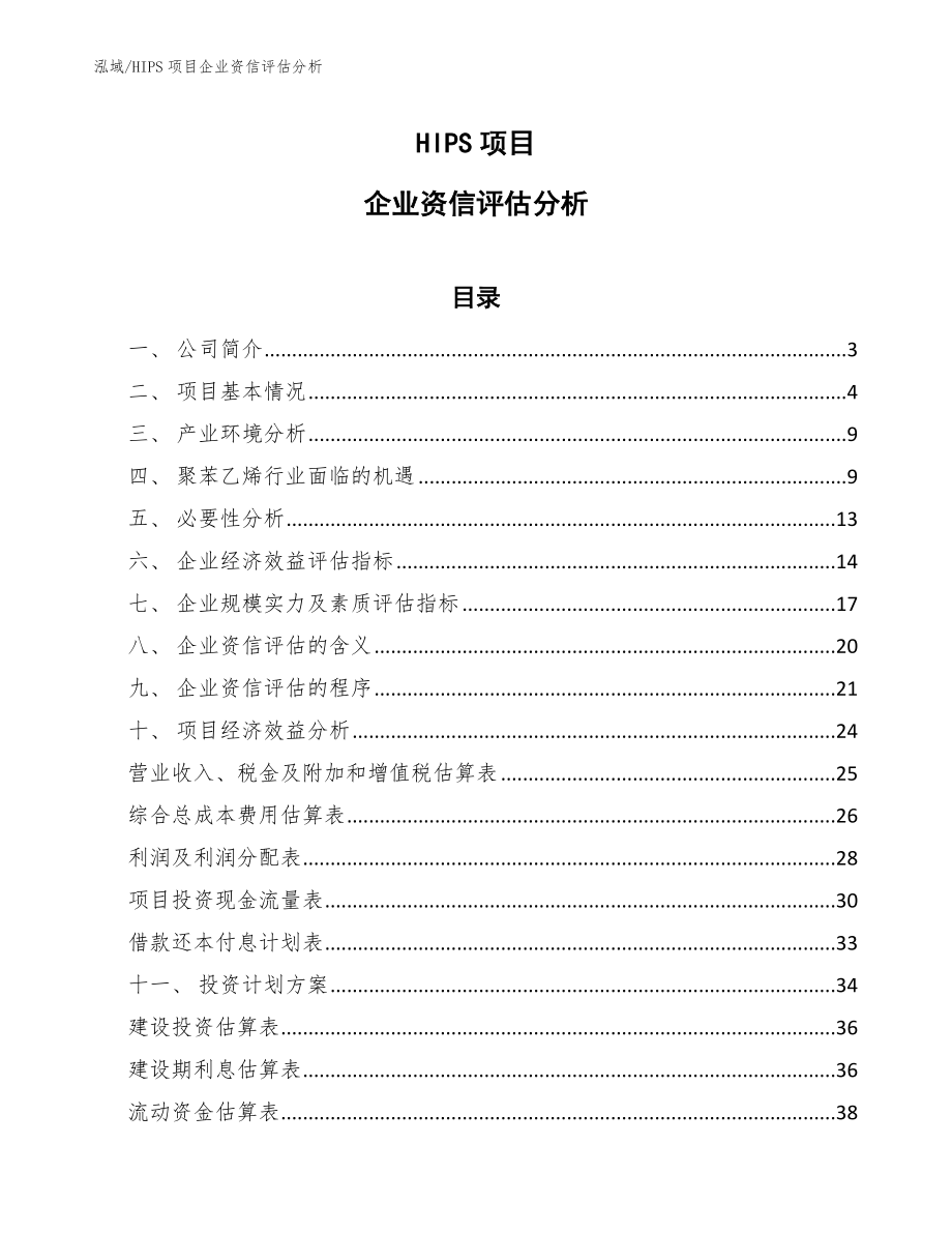 HIPS项目企业资信评估分析（范文）_第1页