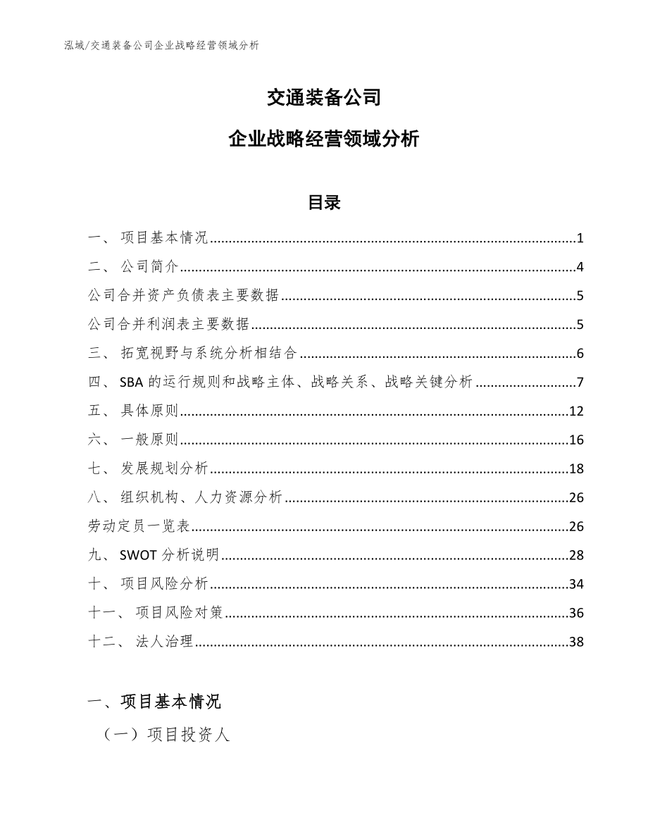 交通装备公司企业战略经营领域分析_第1页