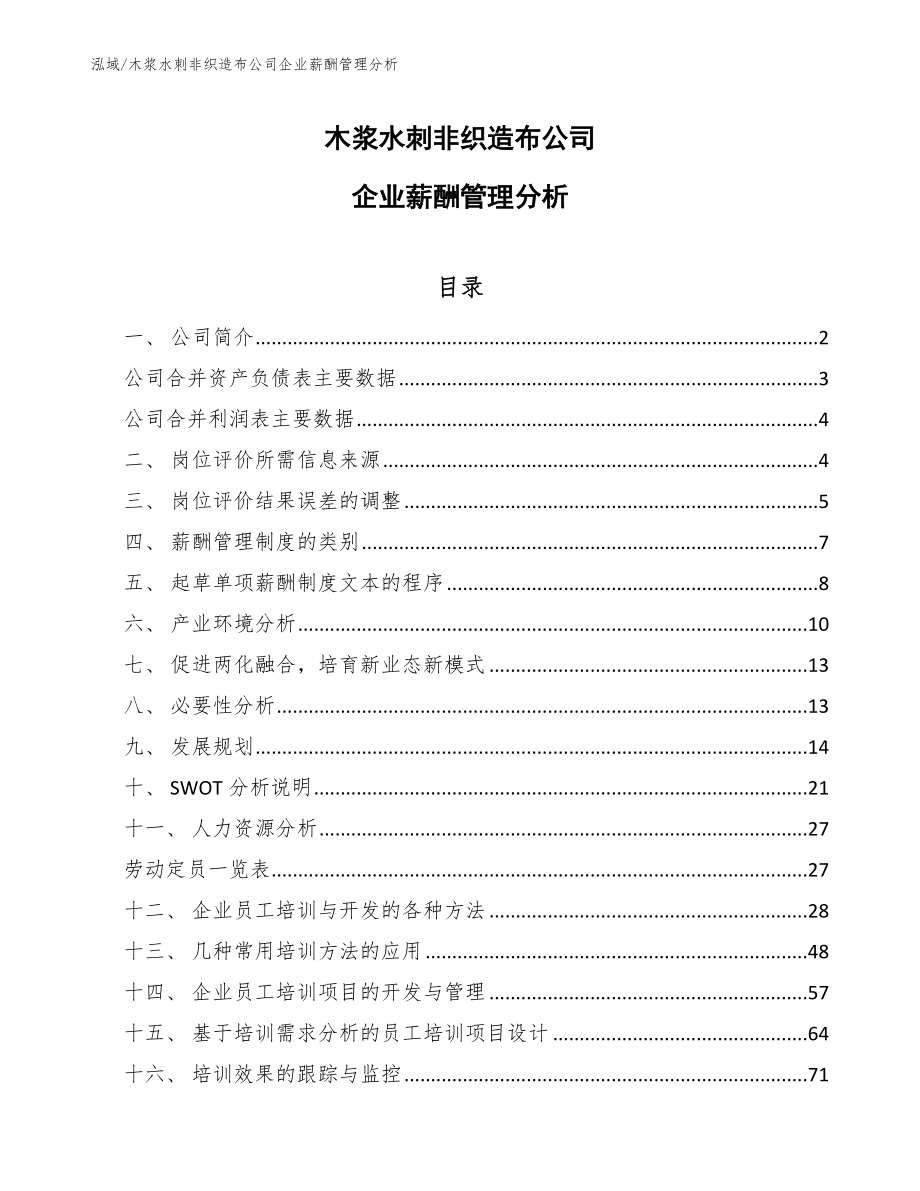 木浆水刺非织造布公司企业薪酬管理分析_参考_第1页