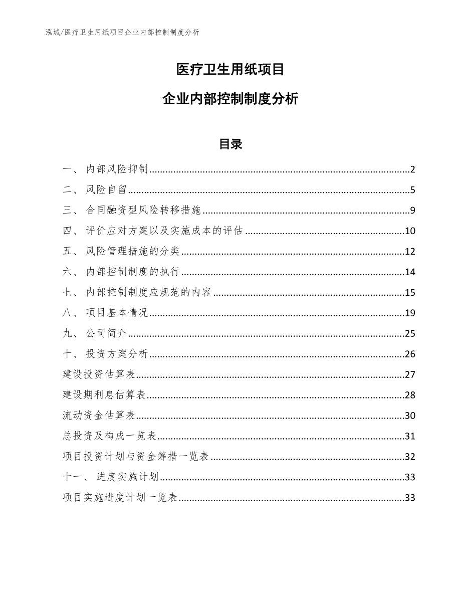 医疗卫生用纸项目企业内部控制制度分析_第1页