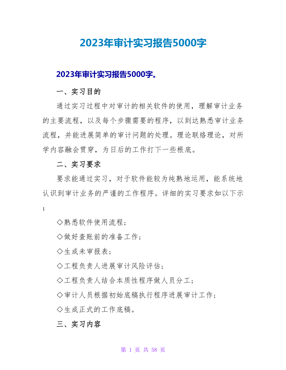 2023年审计实习报告5000字_第1页