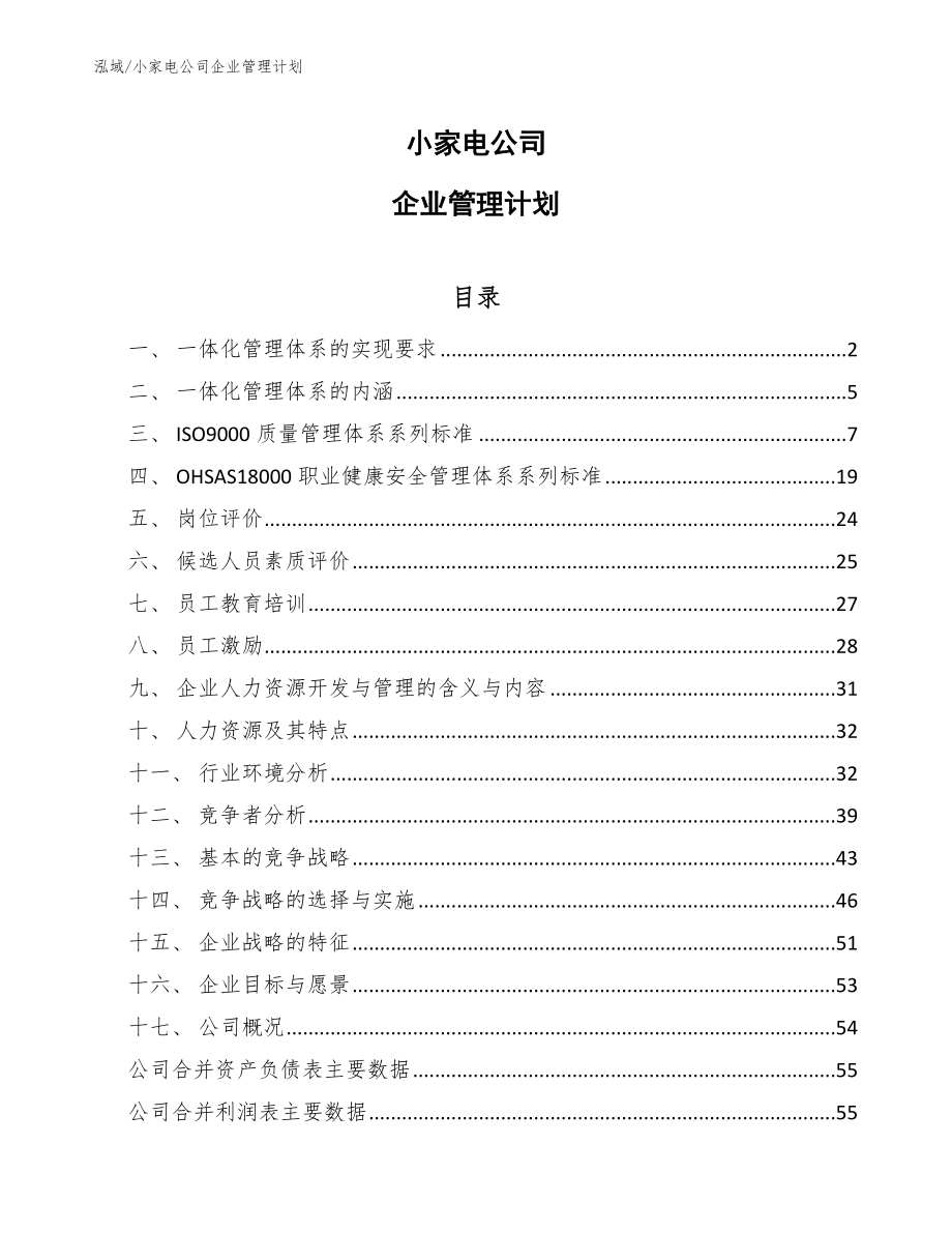 小家电公司企业管理计划_范文_第1页