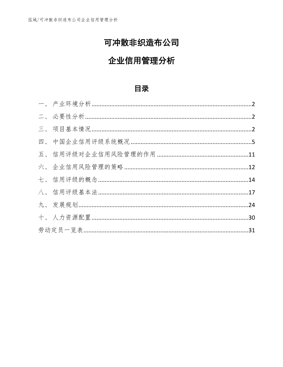 可冲散非织造布公司企业信用管理分析_第1页