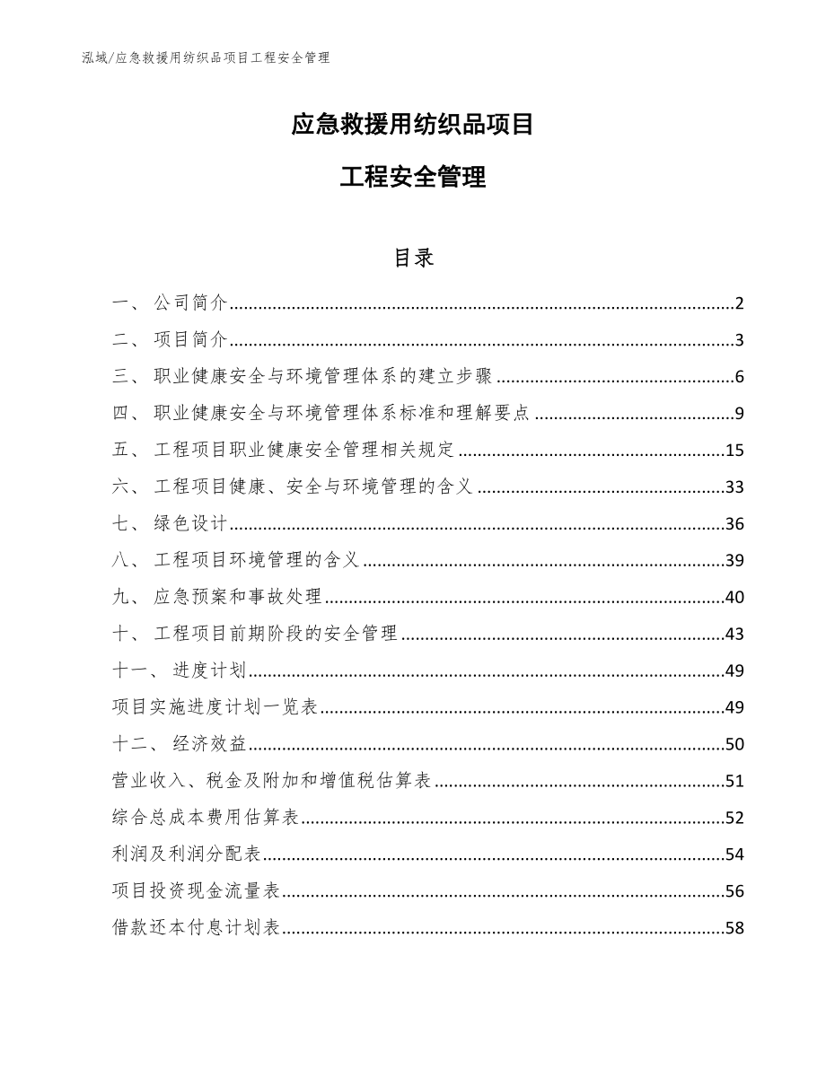 应急救援用纺织品项目工程安全管理（参考）_第1页