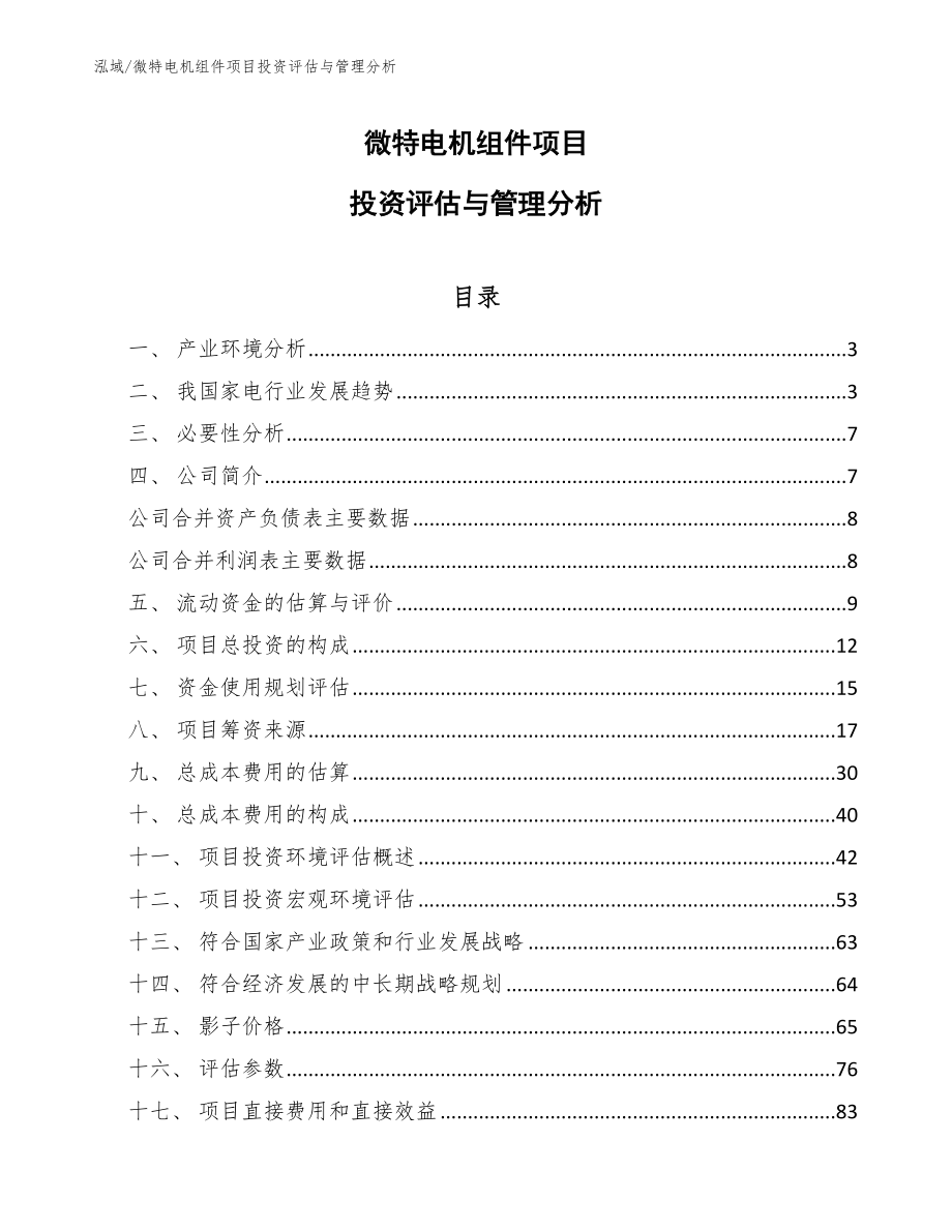 微特电机组件项目投资评估与管理分析_第1页