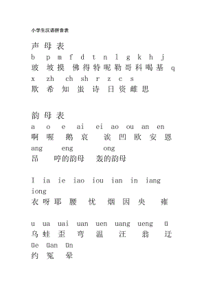 小学生汉语拼音表
