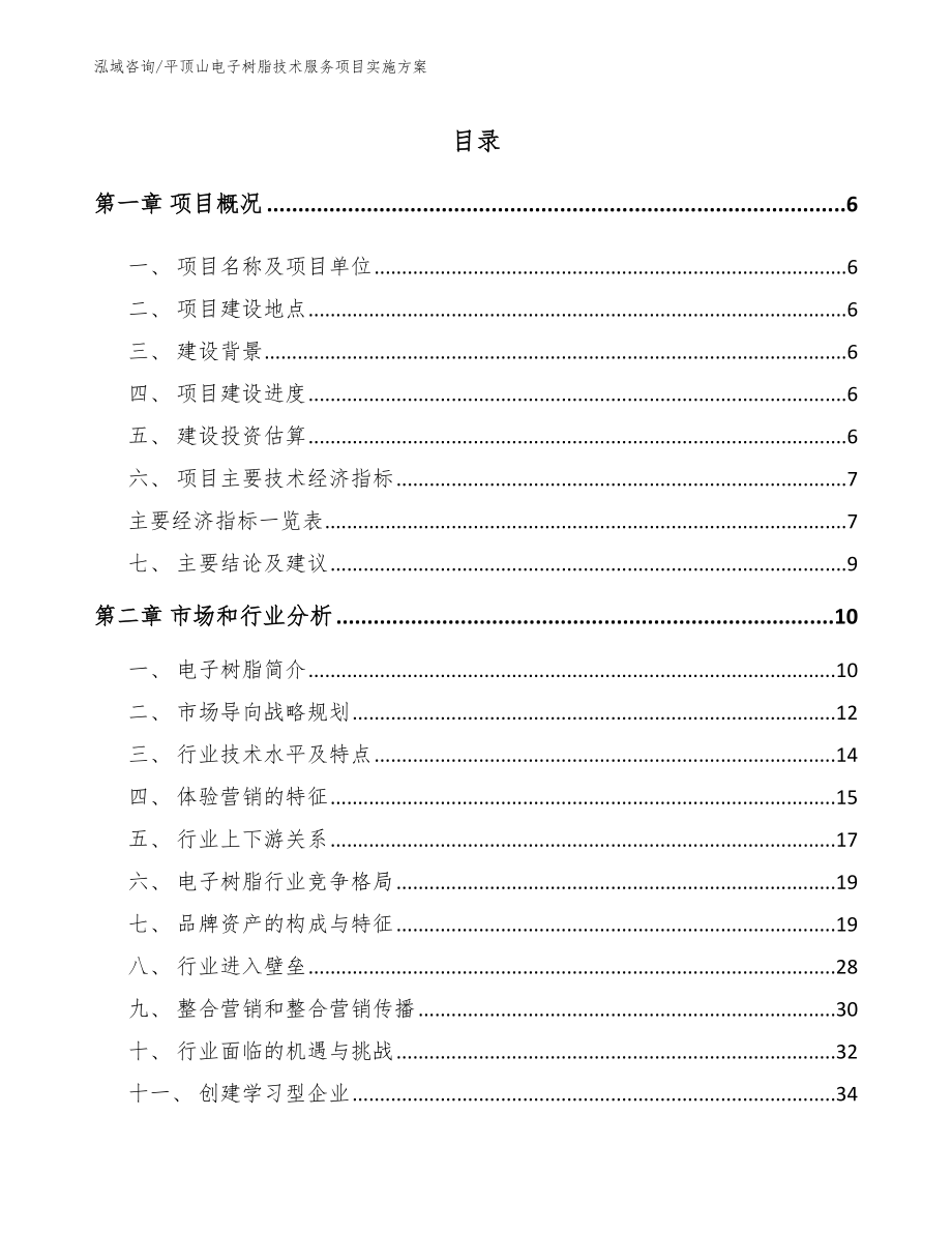 平頂山電子樹脂技術服務項目實施方案_模板參考_第1頁